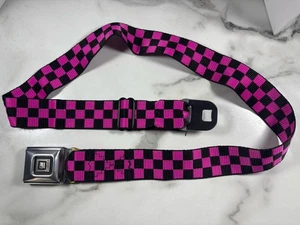 Vintage Buckle Down Seatbelt Belt General Motors Pink Checkered - Picture 1 of 5