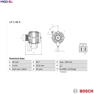 ALTERNATOR 0 986 084 210 FOR NISSAN CG10DE 1.0L CR12DE/CG12DE 1.2L CR14DE 1.4L - Picture 1 of 9