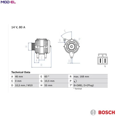 ALTERNATOR 0 986 084 210 FOR NISSAN CG10DE 1.0L CR12DE/CG12DE 1.2L CR14DE 1.4L - Image 1 of 4