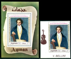 1969 Bellini,music composer,violin,Opera Norma,Ajman,s/s+TAB/Left IMPERF,MNH - Picture 1 of 1