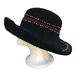 Jack McConnell Boutique Filzhut schwarz burgund mit Nieten/Strasssteinen - Bild 1 von 7