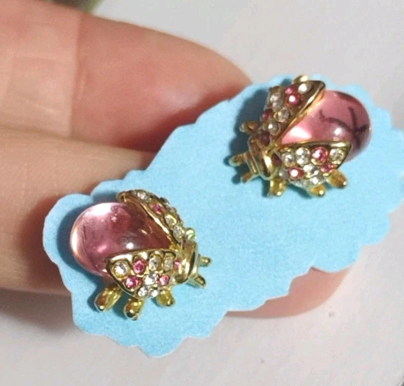 可爱! LADYBUG 粉色“果冻肚”和水钻未签名耳钉! — 第 1/4 张图片