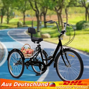 Triciclo 24'' 7 velocidades bicicleta plegable triciclo 3 ruedas bicicletas con cesta y lámpara - Imagen 1 de 16