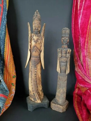 Old Chinese Carved Figures Male & Female …beautiful collection & display set - image 1 of 4