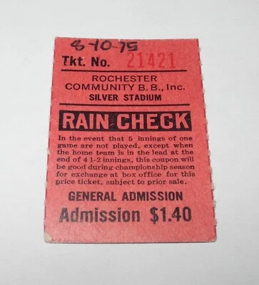 1975 Baseball Rochester Red Wings vs Richmond Braves Ticket International League - Image 1 of 2