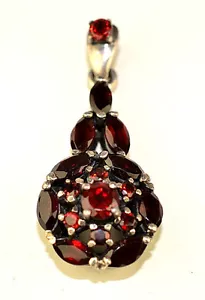 NEW HEAVY STERLING SILVER GARNET CLUSTER 1.75 INCH LONG PENDANT WITH GARNET BAIL - Picture 1 of 5