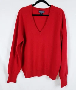 Lands End Cashmere Sweater Mens M Red Preppy Quiet Luxury Holiday V-Neck - Picture 1 of 12