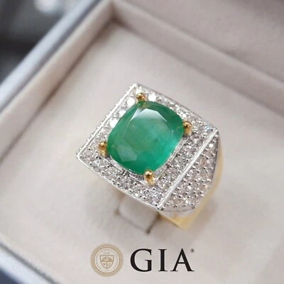 Anillo genuino de esmeralda de 5 quilates para hombre diamante certificado GIA esmeralda oro de dos tonos de 18 quilates Foto 1 de 4
