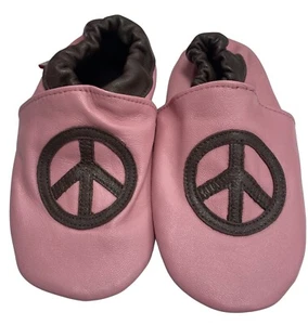 Bibi and Mimi Leather Crib Shoes/Booties - Peace Sign- Size 18-24 months NEW - Picture 1 of 4
