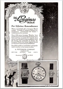 PRINT AD 1923 The Longines Watch Lifetime Remembrance 6 x 9 - Imagen 1 de 3