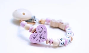 ♥Schnullerkette mit Namen Mädchen♥Pony Pferd♥ein bisschen Mama ein bisschen Papa - Bild 1 von 6