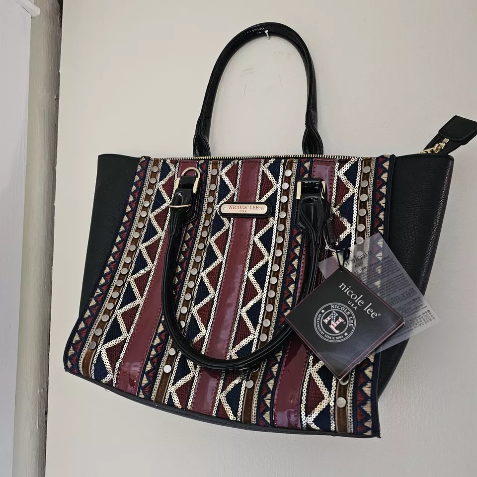 Nicole Lee Large Handbag Purse NWT Bling Sequins Aztec Studded Design - Image 1 of 4
