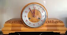 VINTAGE 555 15 DAY MANTEL CLOCK Carved Wooden Case Made in China 1940s WORKING