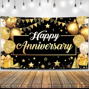 , Happy Anniversary Banner Black and Gold - Xtralarge, 72X44 Inch | Happy Annive - Picture 1 of 12
