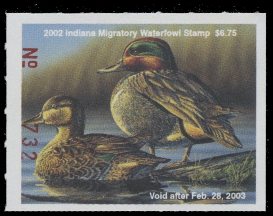 2002  Indiana State Duck Stamp Mint Never Hinged. Original Gum  - Image 1 of 1