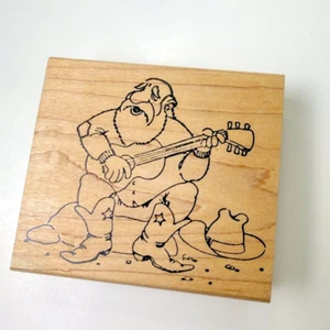 Singing Cowboy Santa w/ Guitar~Rubber Stamp~ 3.5"X 3"~Copper Leaf Creations - Picture 1 of 7