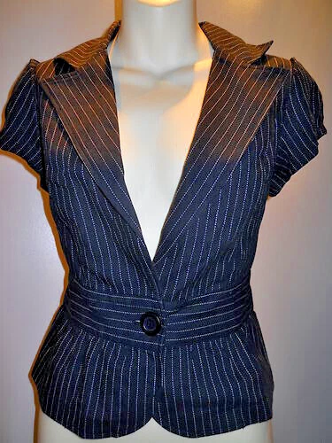 Forever 21 Black Jacket Button Striped Cap sleeves Top Size S - Image 1 of 1