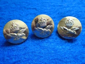 3 X POST WWII KINGS CROWN ROYAL AIR FORCE, 23.5MM ANODISED GOLD BUTTONS, GAUNT - Picture 1 of 4