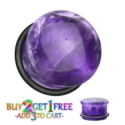 Par de enchufes de piedra amatista de 8 g-25 mm medidores de llamarada única túneles oreja 1625 Foto 1 de 2