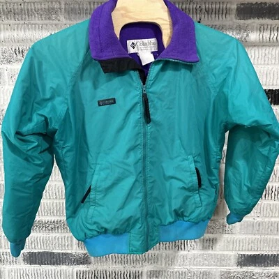 COLUMBIA Vtg 90s Teal Blue Fleece Lined Bomber Warm Up Jacket MEN'S USA - Image 1 of 4