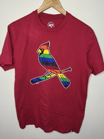 ‘47 Brand St. Louis Cardinals Pride T-Shirt Men’s S Red Colorful Rainbow Logo Cover