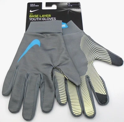 Nike Base Layer Gloves Youth Medium Smoke Grey/Turquoise Blue - Image 1 of 4