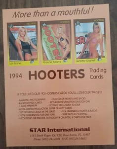 Hoja de venta promocional - Tarjetas coleccionables de colección HOOTERS 1994 - ¡Más que una boca llena! - Imagen 1 de 1