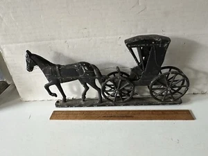 Vintage Cast Aluminum Mailbox Fence Topper Old Horse & Carriage with Driver - Picture 1 of 13