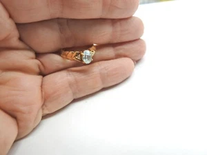 Aquamarine Blue Clear Rhinestone Gold Tone Metal Size 7.5 Ring Vintage - Picture 1 of 5