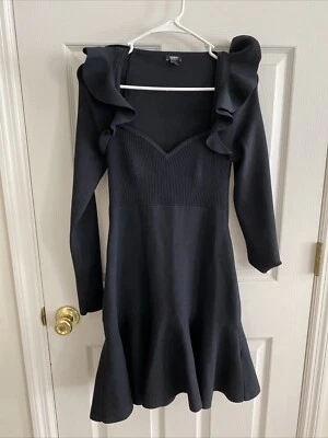 Express Dress Women's Small Black Ruffle Body Contour Fit & Flare Sweetheart - Image 1 of 3