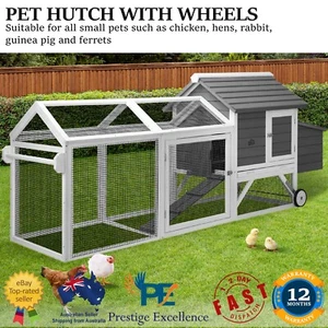 Chicken Coop Rabbit Hutch Extra Large Wooden House Run Hatch Box with Wheels NEW - Picture 1 of 11