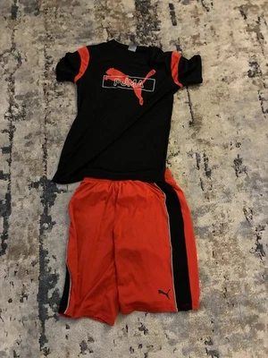 Puma Kids' Black and Red T-Shirt and Shorts Set - Image 1 of 4