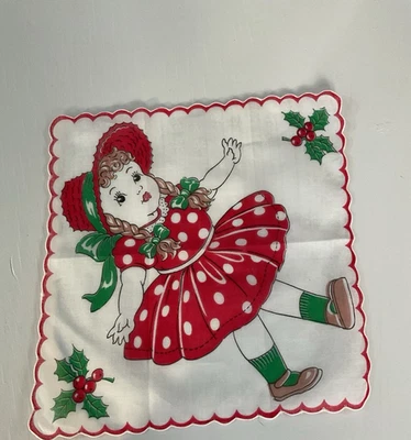 Vintage Hankie NIÑOS - UNA QUERIDA JOVEN DAMA VESTIDA PARA NAVIDAD 9" Foto 1 de 4