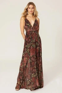 Ronny Kobo $568 Daniela abito in chiffon rosso floreale taglia USA - Foto 1 di 10
