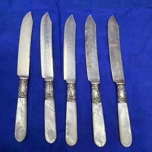 5 Cuchillos Antiguos Shelton Madreperla Mango Esterlina Bandas Frutas 6" - Imagen 1 de 22