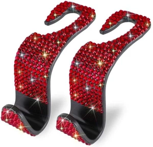 Diamond Glitter Headrest Vehicle Purse Bag Car Hanger Hooks Black Red NEW - Picture 1 of 2