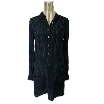 EQUIPMENT FEMME Black Silk Lucida Polka Dot Long Sleeve Collared Dress Sz XS - Image 1 of 4