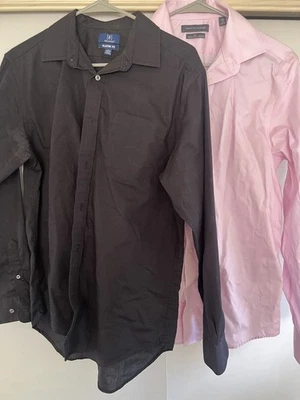 2 camisas de vestir medianas de manga larga con botones para hombre rosa y negro Foto 1 de 3
