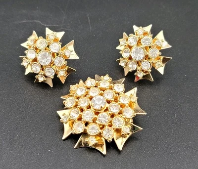 Vtg 2pc Set EMMONS Pendant Brooch & Earrings SPARKLETS Rhinestones Star Jewelry - Image 1 of 4