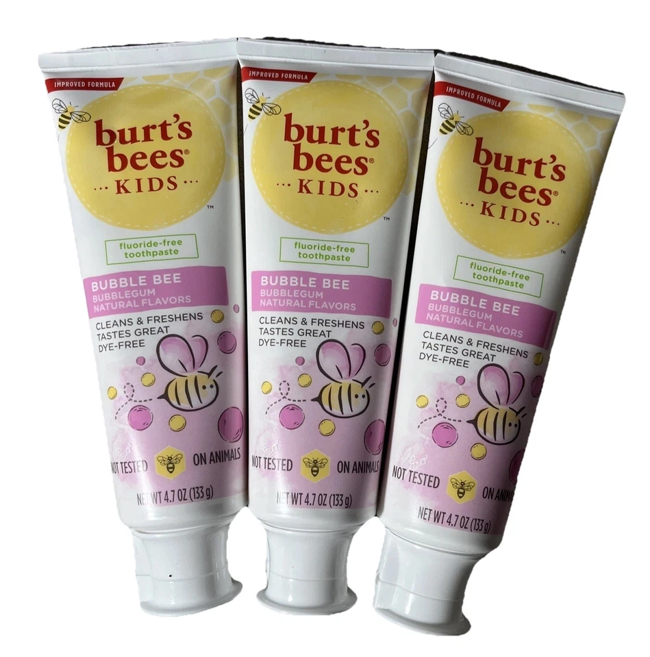 3x Burt's Bees Kids pasta de dientes sin flúor, sabor a abeja burbuja 4,7 oz Foto 1 de 1
