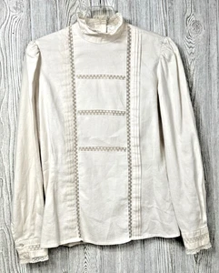 Jos.A.Bank Executive Collection Button Down Back Lace Trim Pleated Blouse Sz 12 - Picture 1 of 16