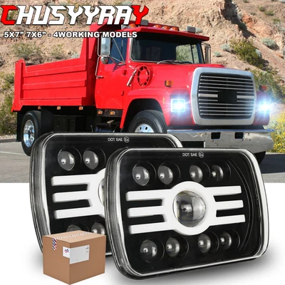 For Ford L9000 L800 LN700 Trucks 2PCS 7x6" 5x7 LED Headlight High/Low Beam DRL - Image 1 of 4