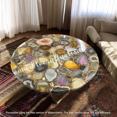 Handmade Mix Agate Round Table Top: Mid Century Modern Furniture for Home Decor - Image 1 of 4