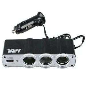 Noir Triple 3 Sens Voiture 12v Allume Prise Séparateur Chargeur USB Electrique - Photo 1 sur 8
