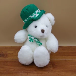 "Oso de peluche blanco del día de San Patricio con sombrero y corbata de moño, Commonwealth, 10" - Imagen 1 de 5