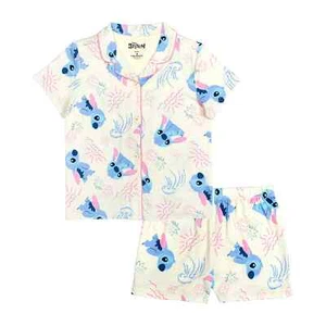 New Disney Girls 2-piece Stitch Sunset Beach Shorts Sleep Set 4 6 8 10 - Picture 1 of 1