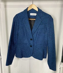 Calvin Klein Women’s Blue Tweed Two Button Long Sleeve Blazer Jacket Sz 4 Petite - Picture 1 of 9