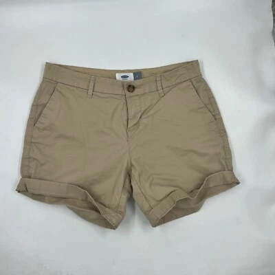 Pantalones cortos chinos Old Navy para mujer talla 2 beige tostado caqui algodón elástico frente plano Foto 1 de 4