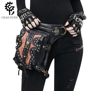 Gothic Steampunk Rock Crossbody Shoulder Leather Men Women Belt waist Chest bag - Picture 1 of 24