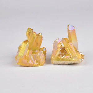 80g Natural Aura Yellow Titanium Stone Quartz Healing Crystal Cluster Specimens - Picture 1 of 12